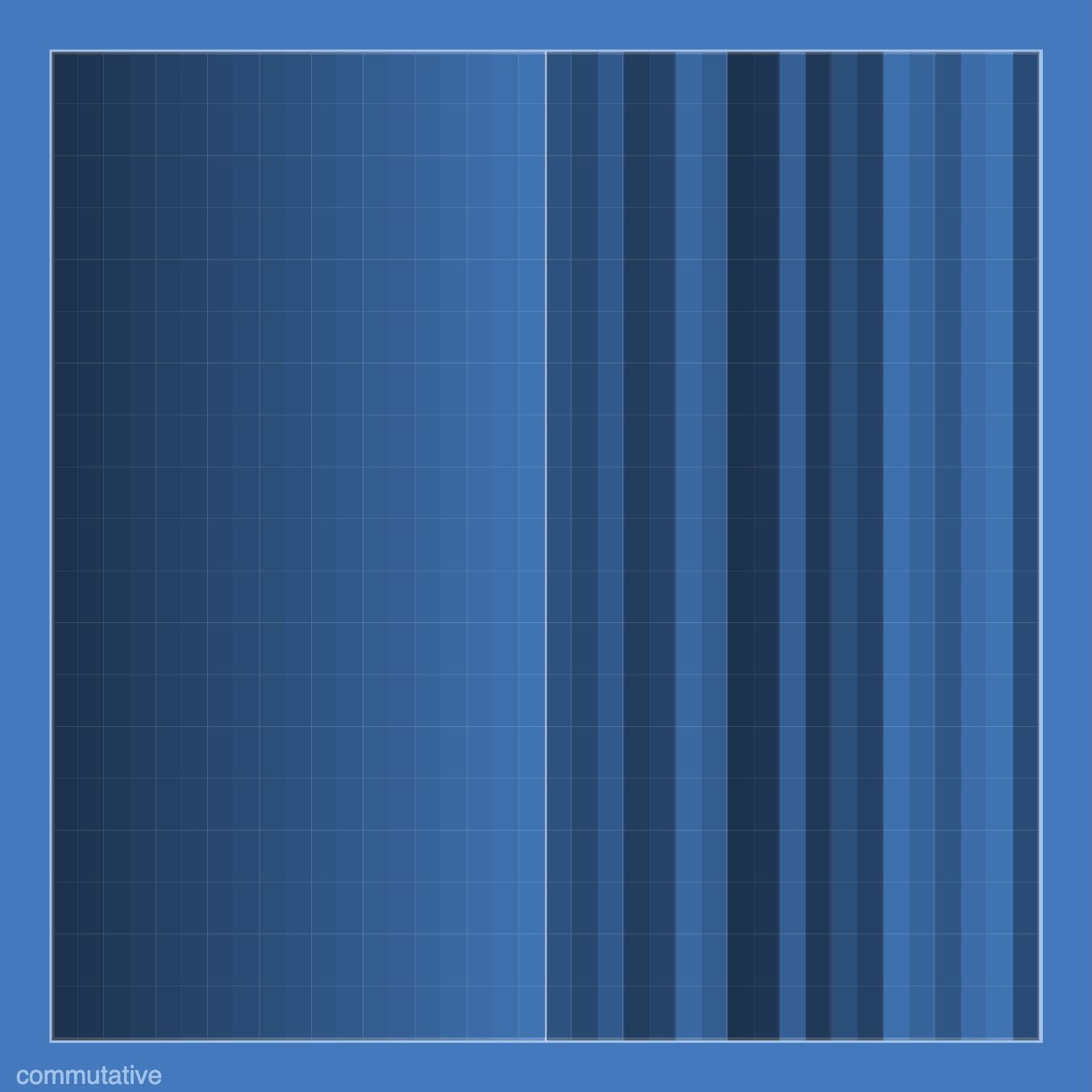 A gradient on the left and a shuffled set of the same colors on the right on a blueprint design.