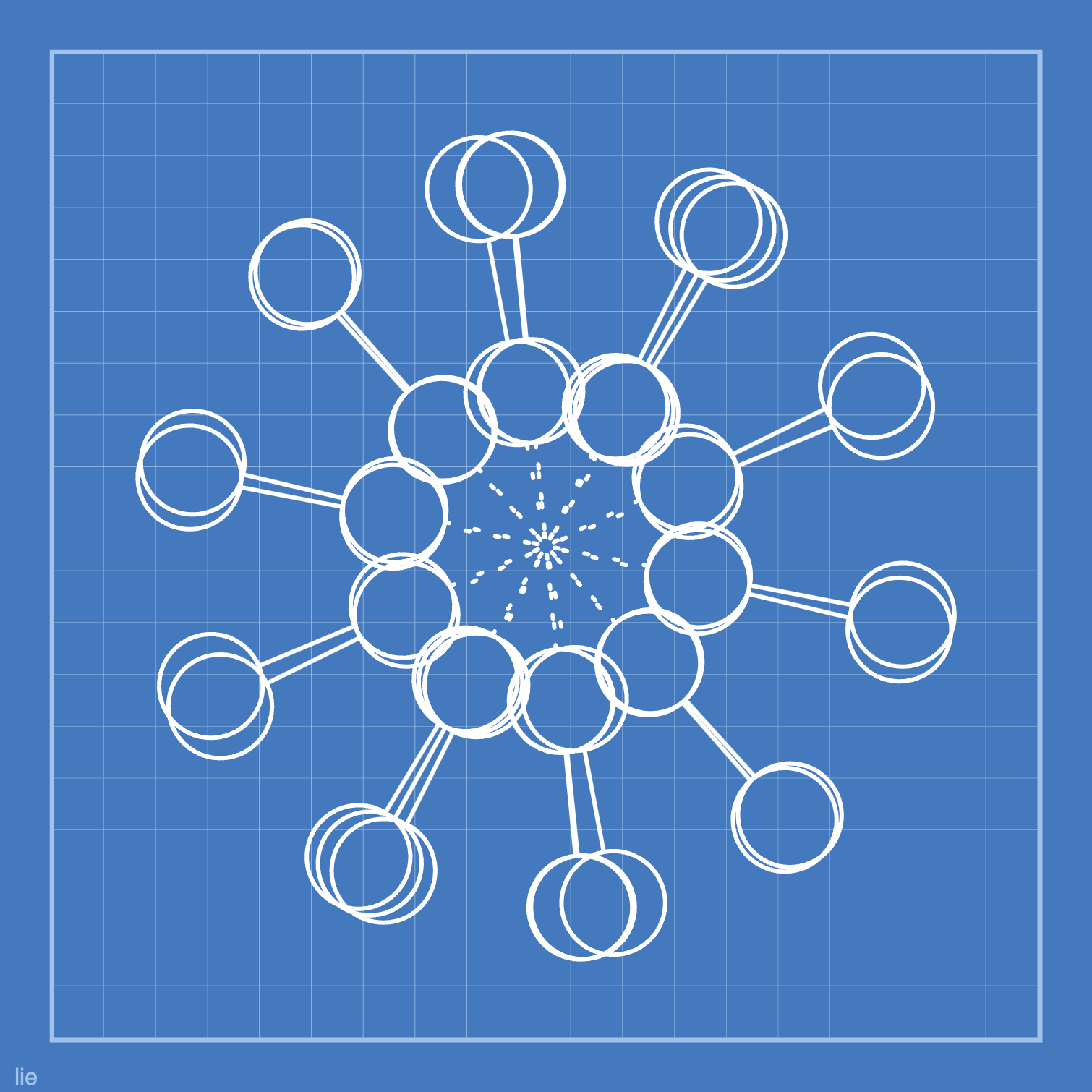 blueprint design with dynkin diagrams rotating around a center.